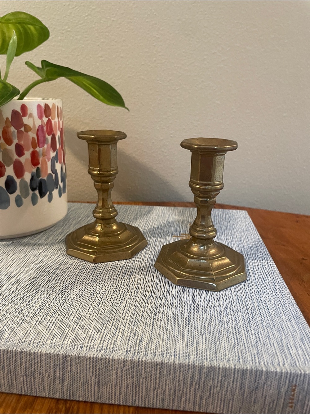 Vintage Solid Brass Candlestick Holders Set of 2 – Stepped Base